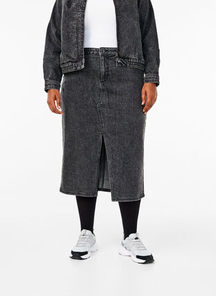 ZizziDenim rok met split aan de voorkant, Dark Grey Denim, Model image number 2