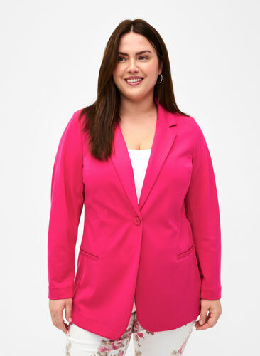 Zizzi Blazer simple avec fermeture à boutons, Raspberry Sorbet, Model image number 0