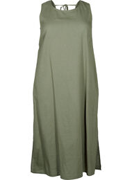 Mouwloze jurk van katoenmix met linnen, Deep Lichen Green, Packshot