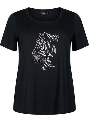 ZizziKatoenen T-shirt met motief, Black w. Lion, Packshot image number 0