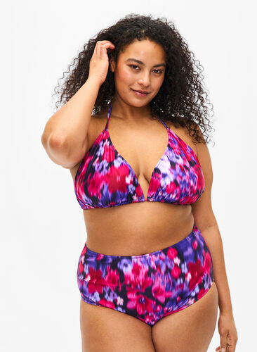 Zizzi Bas de bikini à imprimé et taille haute, Pink Flower AOP, Model image number 0