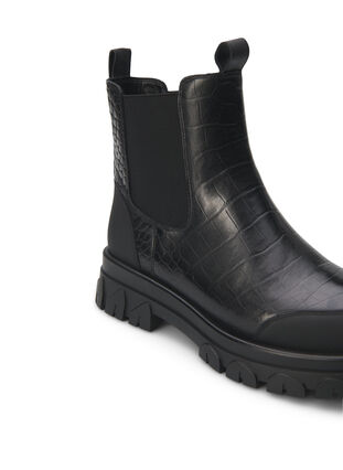 ZizziWide fit - Croco Chelsea laars van leer, Black, Packshot image number 4