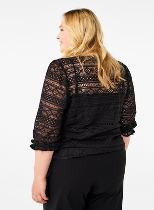 ZizziBlouse met gatenpatroon en 3/4 mouwen, Black, Model image number 1