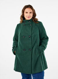 Korte trenchcoat met A-lijn, Trekking Green Mel., Model