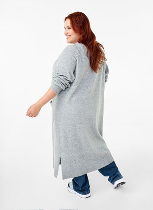 Zizzi Long cardigan tricoté avec poches, Light Grey Melange, Model image number 1