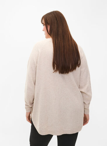 ZizziGebreide gemêleerde pullover met parelknopen aan de zijkanten	, Pumice Stone Mel., Model image number 1