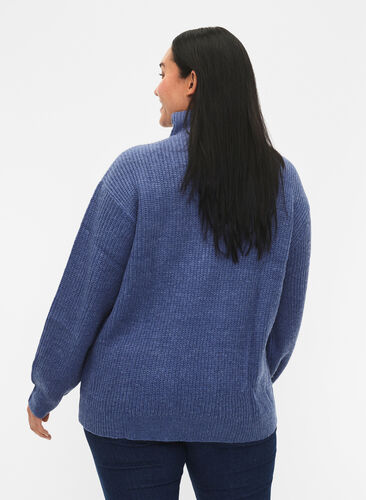 FLASH - Pull en tricot avec col haut et fermeture éclair - Bleu - Taille  42-60 - Zizzi