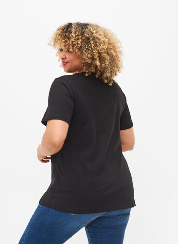 ZizziEffen basic T-shirt van katoen, Black, Model image number 1