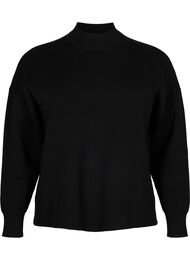 Gebreide blouse in effen kleur, Black, Packshot