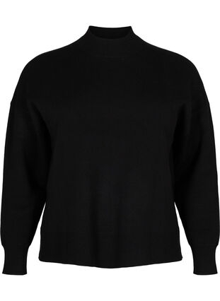 ZizziGebreide blouse in effen kleur, Black, Packshot image number 0