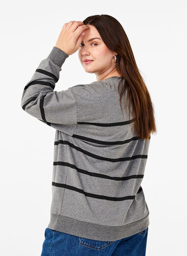 Zizzi Sweat-shirt à rayures, MGM w. Black Stripe, Model image number 1