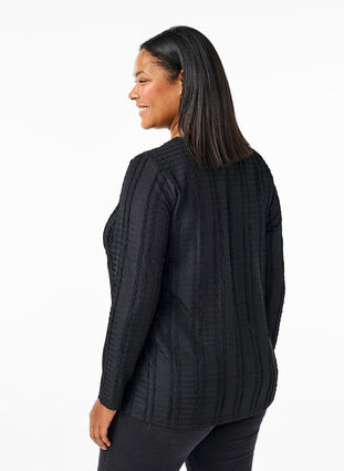 ZizziGestructureerde lange mouw blouse, Black, Model image number 1