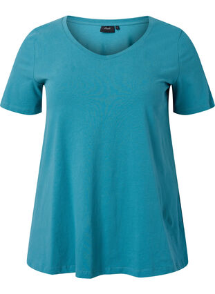 Zizzi T-shirt en coton uni basique, Brittany Blue, Packshot image number 0