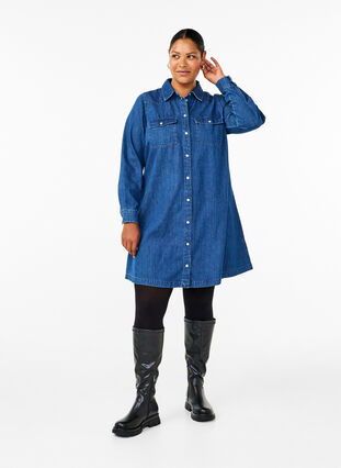 ZizziDenim jurk met knopen, Medium Blue Denim, Model image number 2