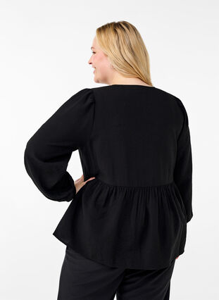 ZizziViscose blouse met strikjes en lange mouwen, Black White Bow, Model image number 1