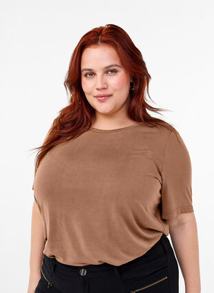 ZizziT-shirt van Tencel ™ Modal met ronde hals, Coca Mocha, Model image number 0