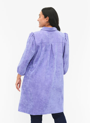 ZizziCorduroy jurk met driekwartmouwen en knopen, Lavender Violet, Model image number 1