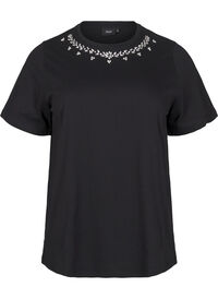 T-shirt met ronde hals en strass-steentjes