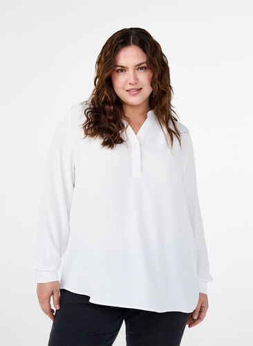 ZizziBlouse met lange mouwen en V-hals, Bright White, Model image number 0