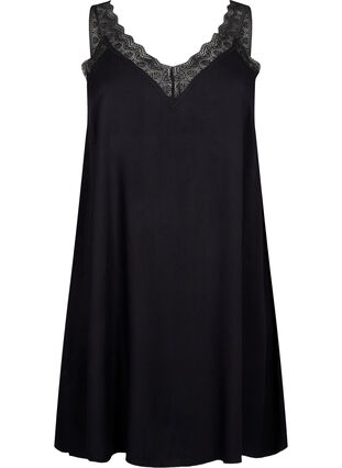 ZizziSpaghetti-jurk van viscose met kant, Black, Packshot image number 0