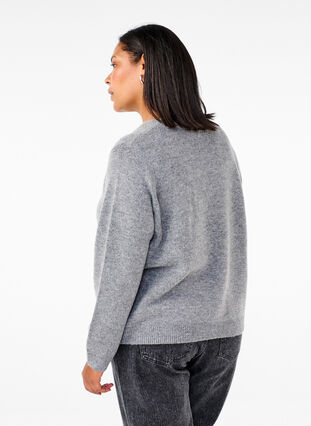 Zizzi Cardigan tricoté avec un nœud en argent, Medium Grey Melange, Model image number 1