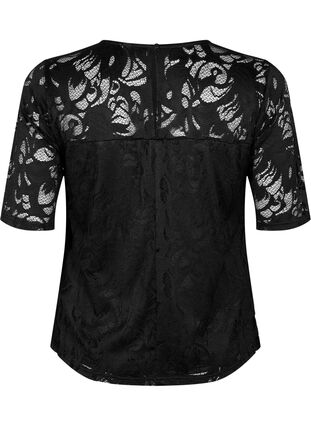 ZizziKanten blouse met korte mouwen, Black, Packshot image number 1