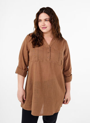 ZizziKatoenen tuniek met 3/4 mouwen, Coca Mocha, Model image number 0