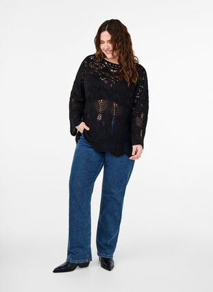 ZizziGebreide blouse met kantpatroon, Black, Model image number 2