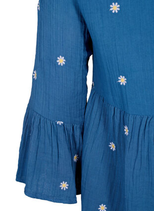 Zizzi Robe en coton doux avec des fleurs brodées, Blue Horizon Daisy, Packshot image number 3