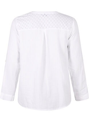 Zizzi Chemisier en coton à broderie anglaise et manches 3/4, Bright White, Packshot image number 1