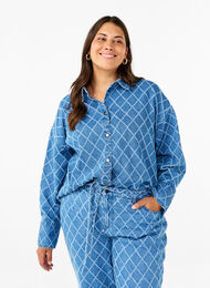 Denim shirt met vernietigingspatroon, Blue Denim, Model