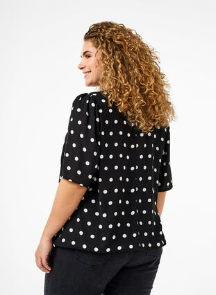 ZizziGestippelde blouse met korte mouwen, Black W. White Dot, Model image number 1