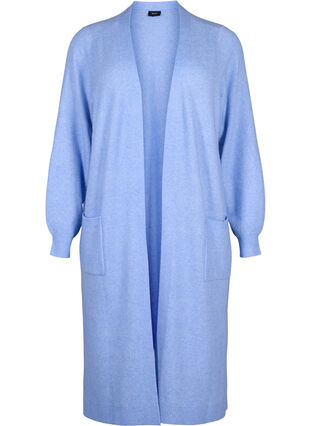 Zizzi Long cardigan tricoté avec poches, Cornflower Blue Mel., Packshot image number 0