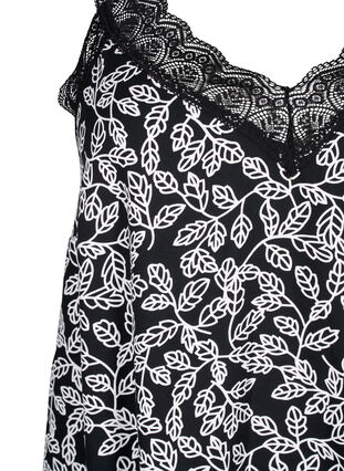 ZizziSpaghetti-jurk van viscose met kant, Black w. Wh.Leaf AOP, Packshot image number 2