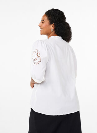 ZizziOverhemdblouse met ruches en broderie anglaise, Bright White, Model image number 1