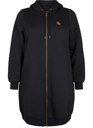 Zizzi Cardigan matelassé long avec fermeture éclair pour le sport, Black, Packshot image number 0