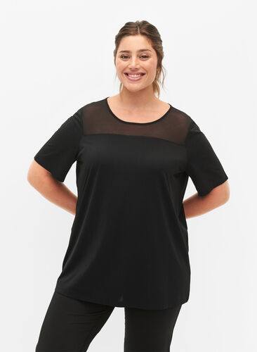 ZizziSportshirt met mesh en korte mouw, Black, Model image number 0