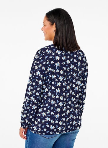 ZizziBlouse met lange mouwen en bloemenprint, Night Sky AOP, Model image number 1