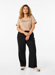 Pantalon évasé avec taille élastiquée, Black, Model