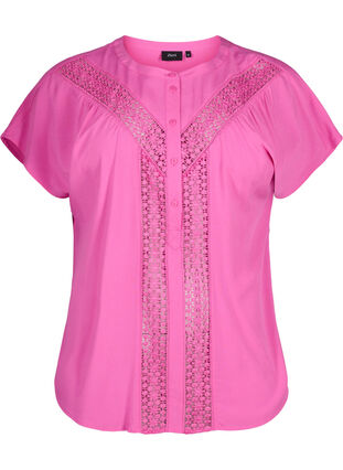 ZizziViscose blouse met kanten afwerking, Raspberry Rose, Packshot image number 0