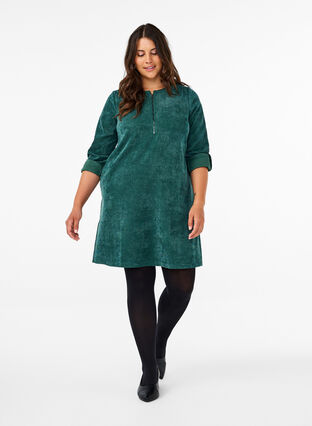 ZizziFluwelen jurk met ritssieraden, Posy Green, Model image number 2