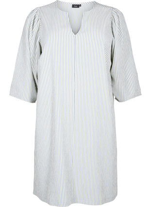 Zizzi Robe rayée à manches 3/4, Blue Stripe, Packshot image number 0