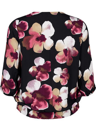 ZizziViscose blouse met print en smok, Black Pink FlowerAOP, Packshot image number 1