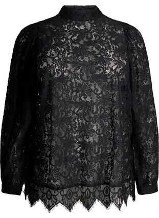 ZizziKanten blouse met strikdetail, Black, Packshot image number 0