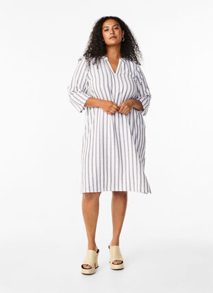 ZizziGestreepte tuniek van linnen-viscose mix, White Stripe, Model image number 2