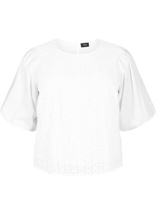 ZizziBlouse met pofmouwen en kant patroon, Bright White, Packshot image number 0