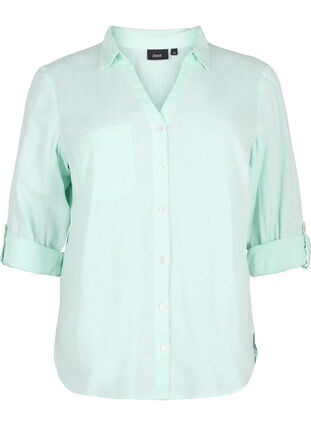 ZizziShirtblouse met knoopsluiting van katoen-linnenmix, Brook Green, Packshot image number 0