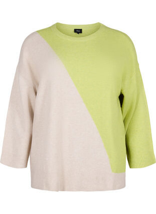 ZizziGebreide blouse met ronde hals en colorblock, Tender Shoots Comb, Packshot image number 0