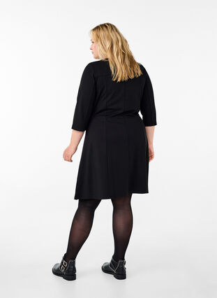 Zizzi Robe évasée manches 3/4, Black, Model image number 1