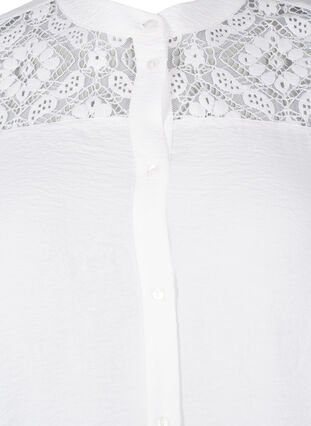 ZizziLang viscose shirt met kanten detail, Bright White, Packshot image number 2